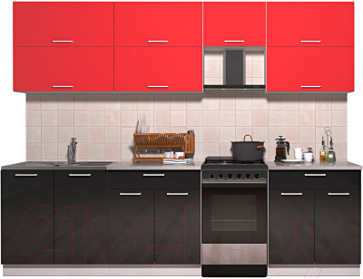 Готовая кухня Интерлиния Мила Gloss 50-27 (красный/черный глянец)