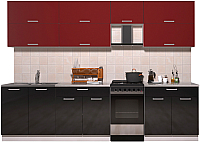 Кухонный гарнитур Интерлиния Мила Gloss 50-29 (бордовый/черный глянец) - 