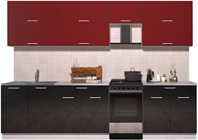 Готовая кухня Интерлиния Мила Gloss 50-29 (бордовый/черный глянец)