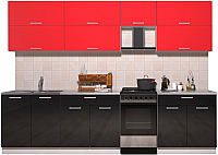 Кухонный гарнитур Интерлиния Мила Gloss 50-29 (красный/черный глянец) - 