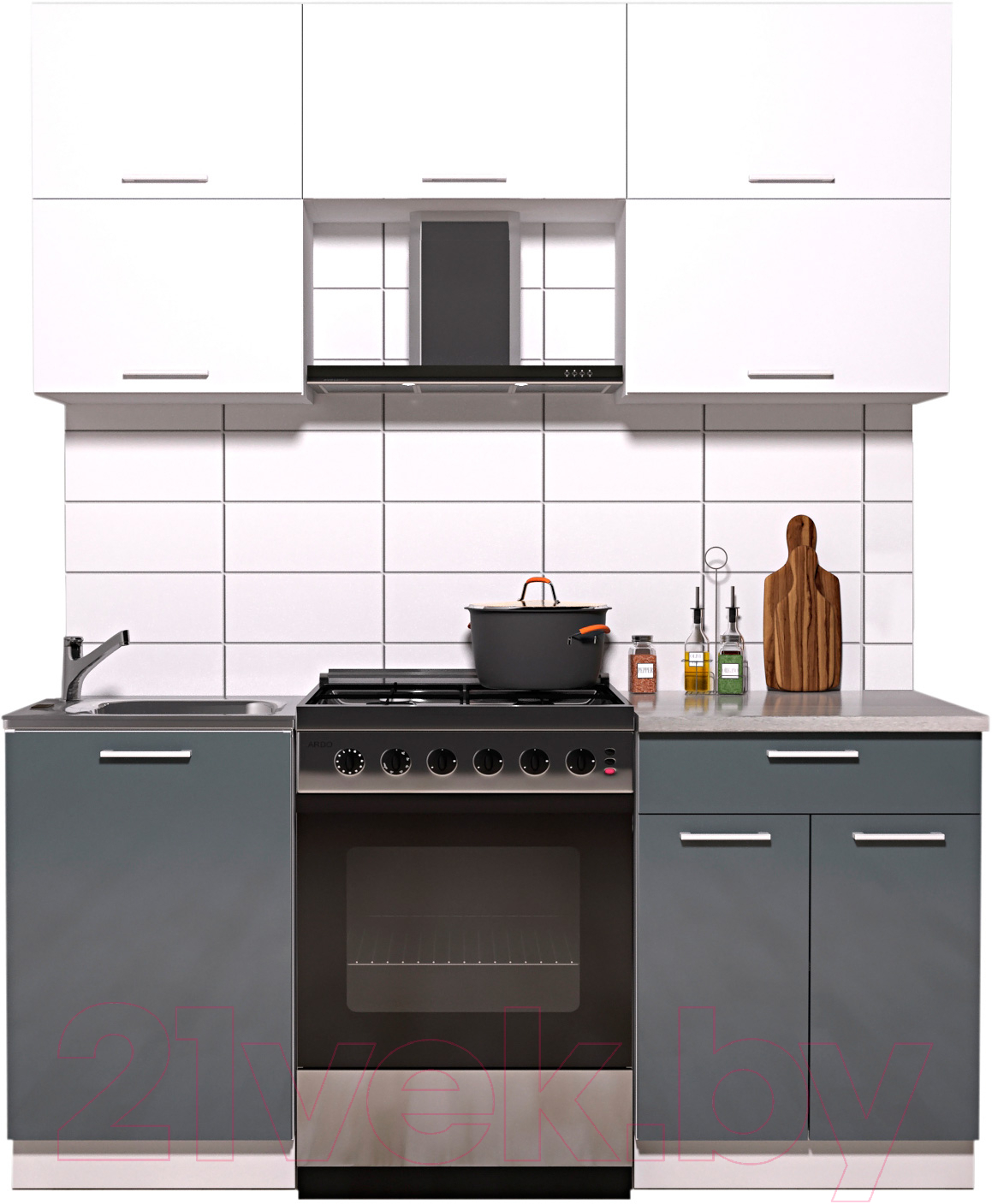 Готовая кухня Интерлиния Мила Gloss 60-17 (белый/асфальт глянец)
