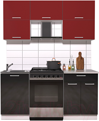 Кухонный гарнитур Интерлиния Мила Gloss 60-17 (бордовый/черный глянец)