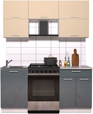 Готовая кухня Интерлиния Мила Gloss 60-17 (ваниль/асфальт глянец)