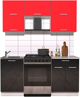 Готовая кухня Интерлиния Мила Gloss 60-17 (красный/черный глянец)