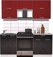 Готовая кухня Интерлиния Мила Gloss 60-19 (бордовый/черный глянец) - 
