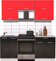 Кухонный гарнитур Интерлиния Мила Gloss 60-19 (красный/черный глянец) - 