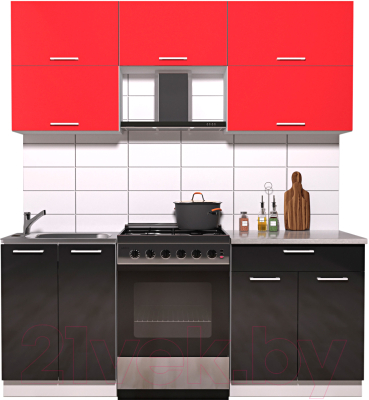 Готовая кухня Интерлиния Мила Gloss 60-19 (красный/черный глянец)