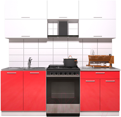Кухонный гарнитур Интерлиния Мила Gloss 60-21 (белый/красный глянец)