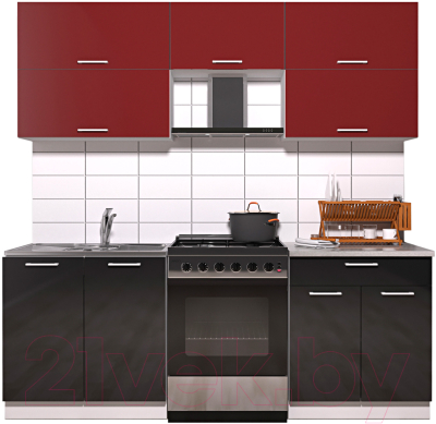 Готовая кухня Интерлиния Мила Gloss 60-21 (бордовый/черный глянец)