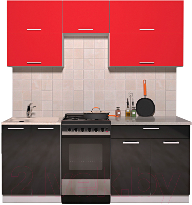 Готовая кухня Интерлиния Мила Gloss 50-19 (красный/черный глянец)