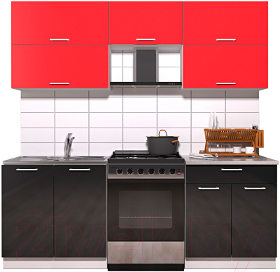 Готовая кухня Интерлиния Мила Gloss 60-21 (красный/черный глянец)