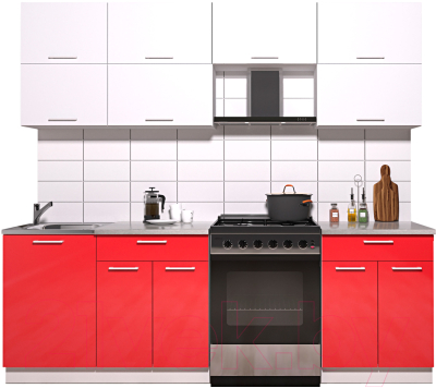 Кухонный гарнитур Интерлиния Мила Gloss 60-23 (белый/красный глянец)