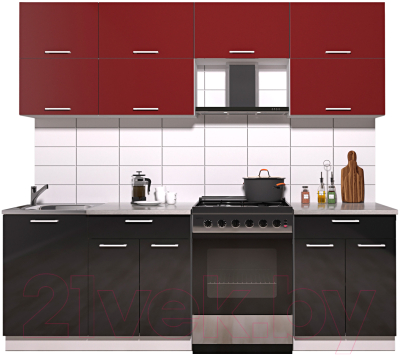 Готовая кухня Интерлиния Мила Gloss 60-23 (бордовый/черный глянец)