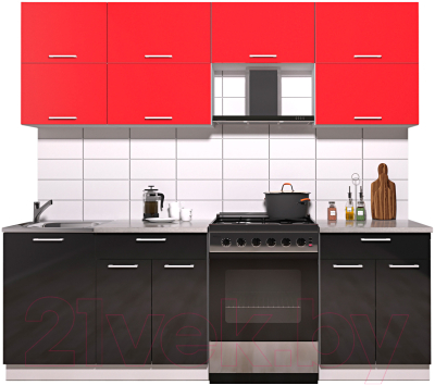 Готовая кухня Интерлиния Мила Gloss 60-23 (красный/черный глянец)