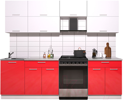 Готовая кухня Интерлиния Мила Gloss 60-25 (белый/красный глянец)