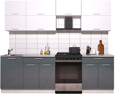 Готовая кухня Интерлиния Мила Gloss 60-25 (белый/асфальт глянец)