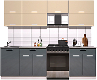 Кухонный гарнитур Интерлиния Мила Gloss 60-25 (ваниль/асфальт глянец) - 