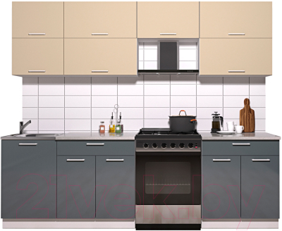 Кухонный гарнитур Интерлиния Мила Gloss 60-25 (ваниль/асфальт глянец)