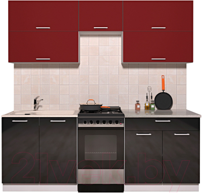 Кухонный гарнитур Интерлиния Мила Gloss 50-21 (бордовый/черный глянец)