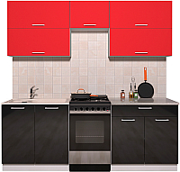 Кухонный гарнитур Интерлиния Мила Gloss 50-21 (красный/черный глянец) - 