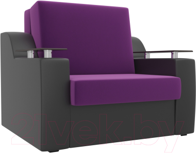 Кресло-кровать Лига Диванов Сенатор / 100697 (80, микровельвет фиолетовый/экокожа черный)