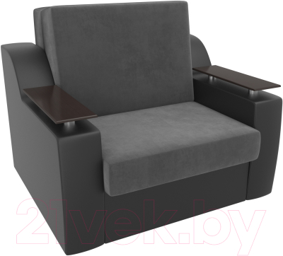 Кресло-кровать Лига Диванов Сенатор / 100703 (80, рогожка серый/экокожа черный)