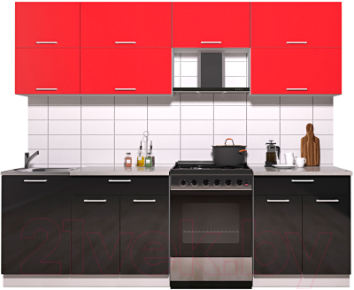 Готовая кухня Интерлиния Мила Gloss 60-25 (красный/черный глянец)