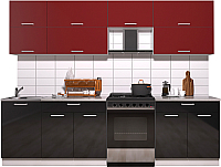 Кухонный гарнитур Интерлиния Мила Gloss 60-27 (бордовый/черный глянец) - 