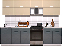 Кухонный гарнитур Интерлиния Мила Gloss 60-27 (ваниль/асфальт глянец) - 