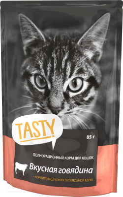 Влажный корм для кошек Tasty Cat С говядиной в желе (25x85г)