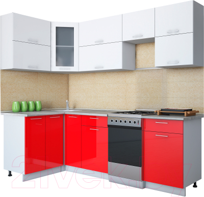 Готовая кухня Интерлиния Мила Gloss 50-12x24 (белый/красный глянец)