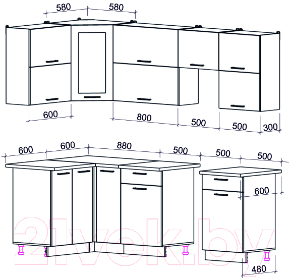 Готовая кухня Интерлиния Мила Gloss 50-12x24 (белый/асфальт глянец)