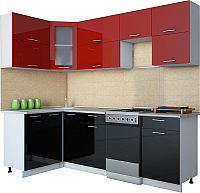 Кухонный гарнитур Интерлиния Мила Gloss 50-12x24 (бордовый/черный глянец) - 