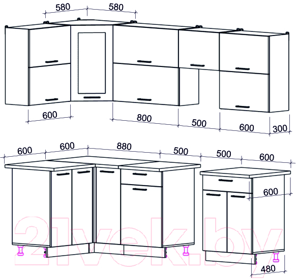 Готовая кухня Интерлиния Gloss 50-12x25 (белый/красный глянец)