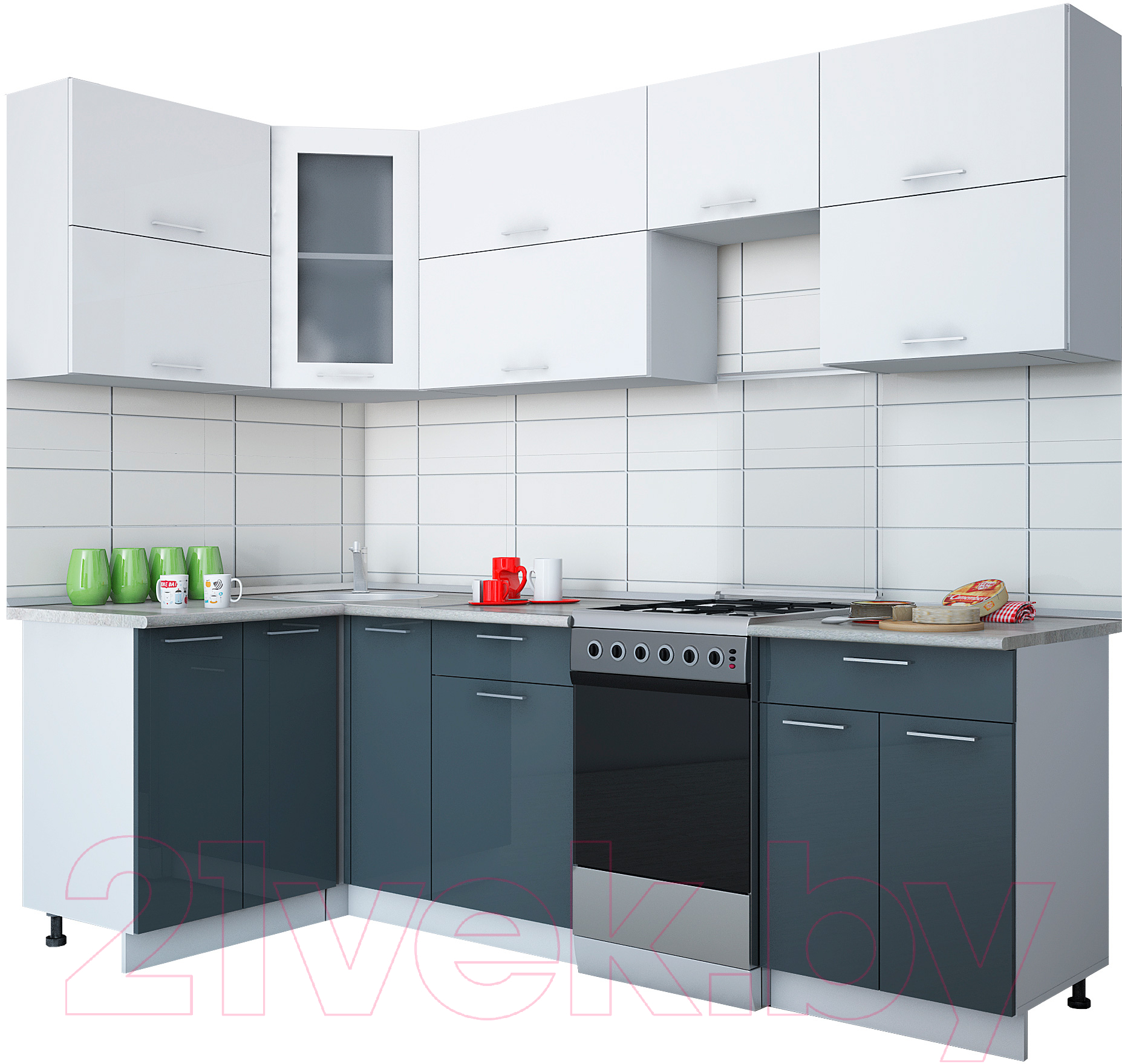 Кухонный гарнитур Interline Мила Gloss 50-12x25 (белый/асфальт глянец)