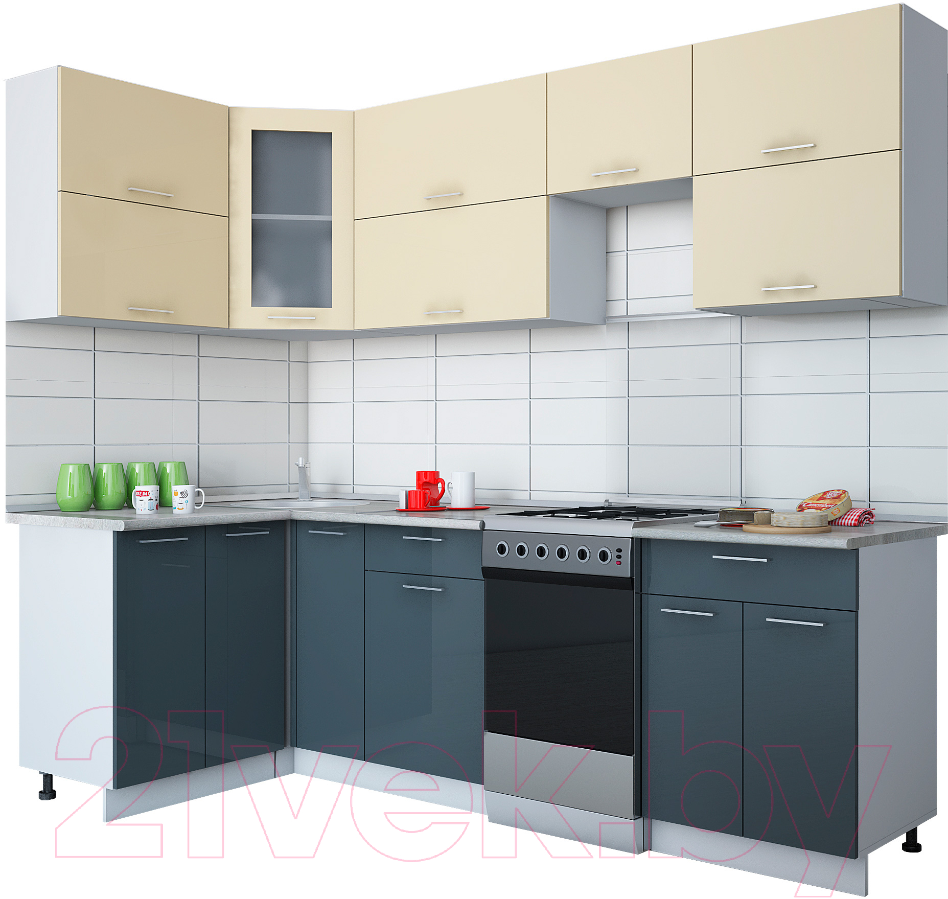 Кухонный гарнитур Interline Мила Gloss 50-12x25 (ваниль/асфальт глянец)