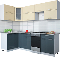Кухонный гарнитур Интерлиния Мила Gloss 50-12x25 (ваниль/асфальт глянец) - 