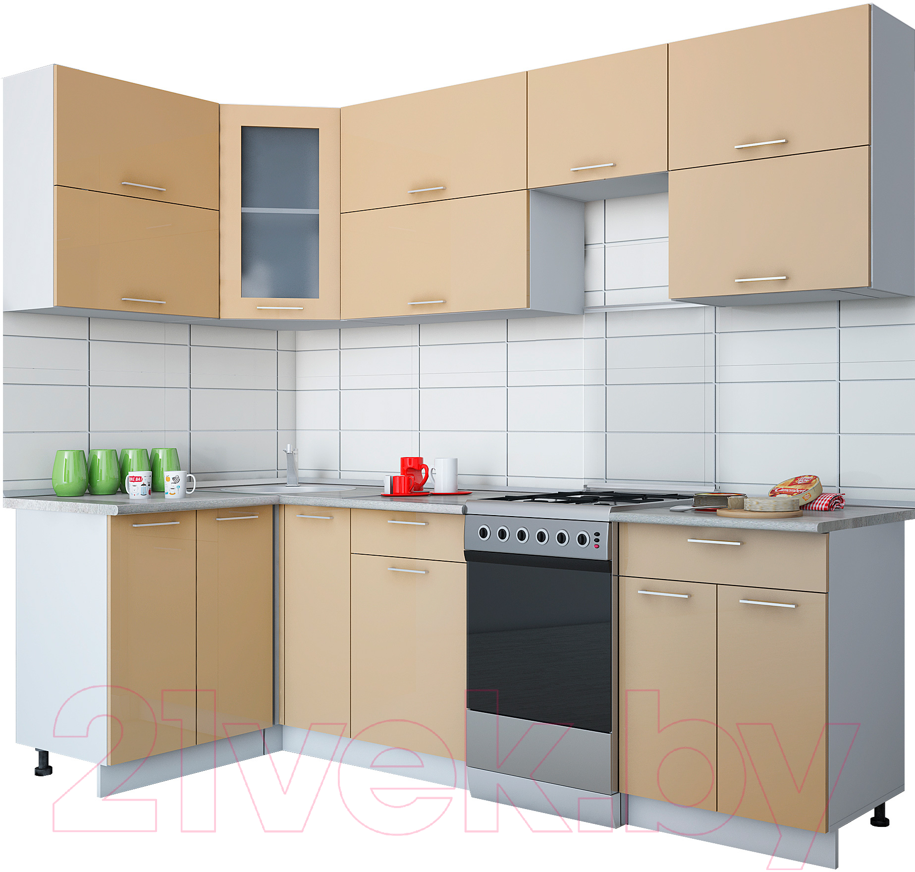 Кухонный гарнитур Interline Мила Gloss 50-12x25 (капучино глянец)