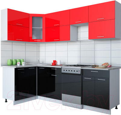 Готовая кухня Интерлиния Мила Gloss 50-12x25 (красный/черный глянец)