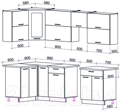 Готовая кухня Интерлиния Мила Gloss 50-12x26 (ваниль/шоколад глянец)