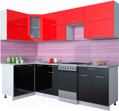 Готовая кухня Интерлиния Мила Gloss 50-12x26 (красный/черный глянец)