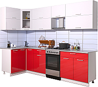 Кухонный гарнитур Интерлиния Мила Gloss 50-12x27 (белый/красный глянец) - 