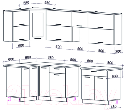 Кухонный гарнитур Интерлиния Мила Gloss 50-12x27 (белый/красный глянец)