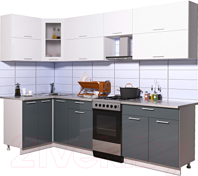 Готовая кухня Интерлиния Мила Gloss 50-12x27 (белый/асфальт глянец)