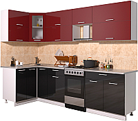Кухонный гарнитур Интерлиния Мила Gloss 50-12x27 (бордовый/черный глянец) - 