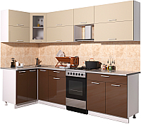 Кухонный гарнитур Интерлиния Мила Gloss 50-12x27 (ваниль/шоколад глянец) - 