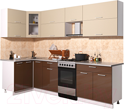 Готовая кухня Интерлиния Мила Gloss 50-12x27 (ваниль/шоколад глянец)