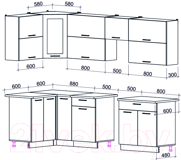 Кухонный гарнитур Interline Мила Gloss 50-12x27 (ваниль/асфальт глянец) — фото 2