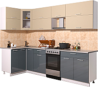 Кухонный гарнитур Интерлиния Мила Gloss 50-12x27 (ваниль/асфальт глянец) - 