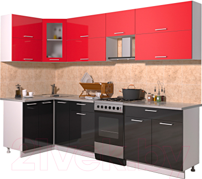 Готовая кухня Интерлиния Мила Gloss 50-12x27 (красный/черный глянец)